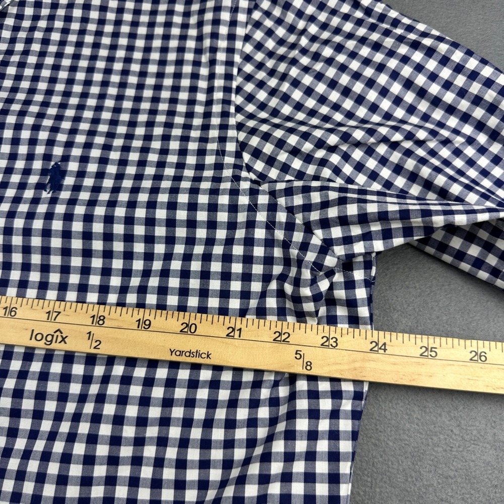 Ralph Lauren Mens Navy Gingham Check Short Sleeve Cotton Button Down Shirt Large - Picture 7 of 8